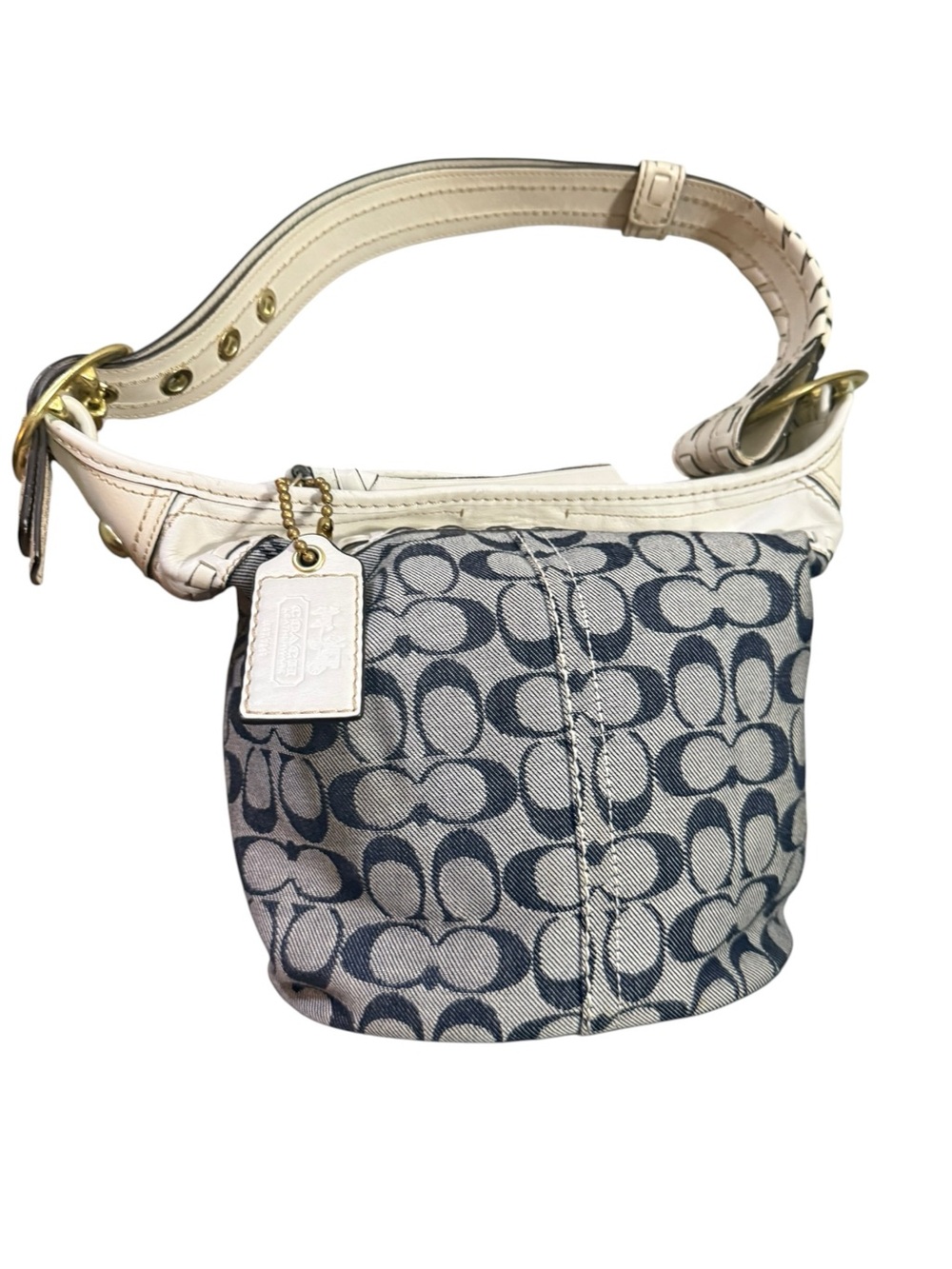 Coach 2007 Bleecker Signature Denim Bucket Bag Blue Canvas White Leather Y2K - Picture 7 of 13